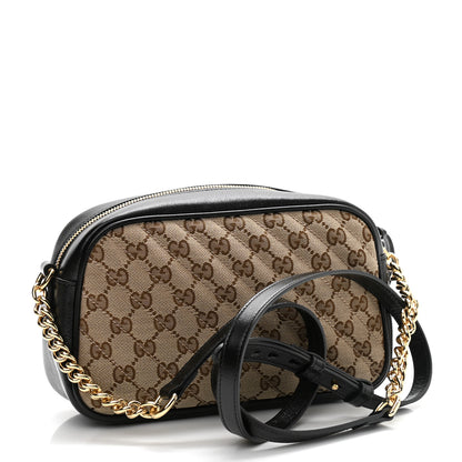 Gucci Monogram Matelasse Diagonal Small GG Marmont Chain Shoulder Bag Beige Black 3 of 10