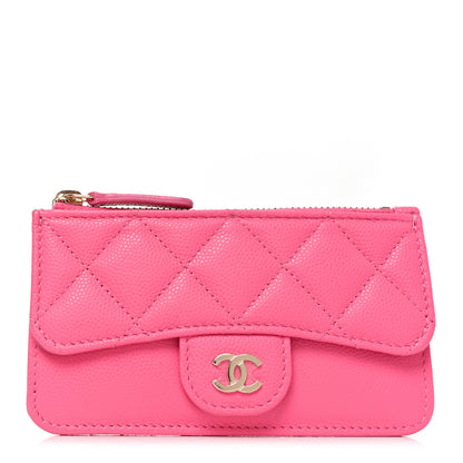 Chanel Caviar Quilted Flap Zip Card Holder Dark Pink 1 of 7