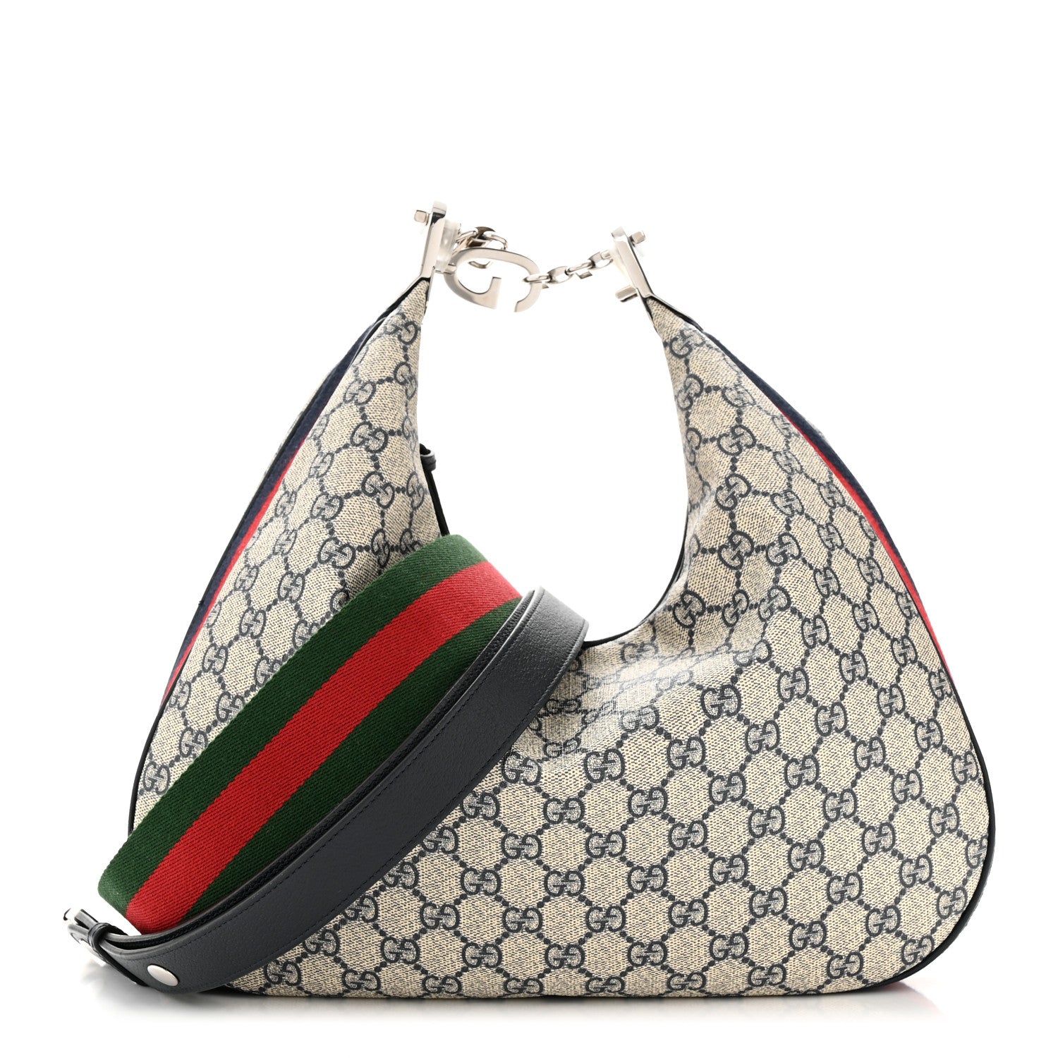 Gucci GG Supreme Monogram Textured Calfskin Web Large Attache Shoulder Bag Beige Blue 1 of 11