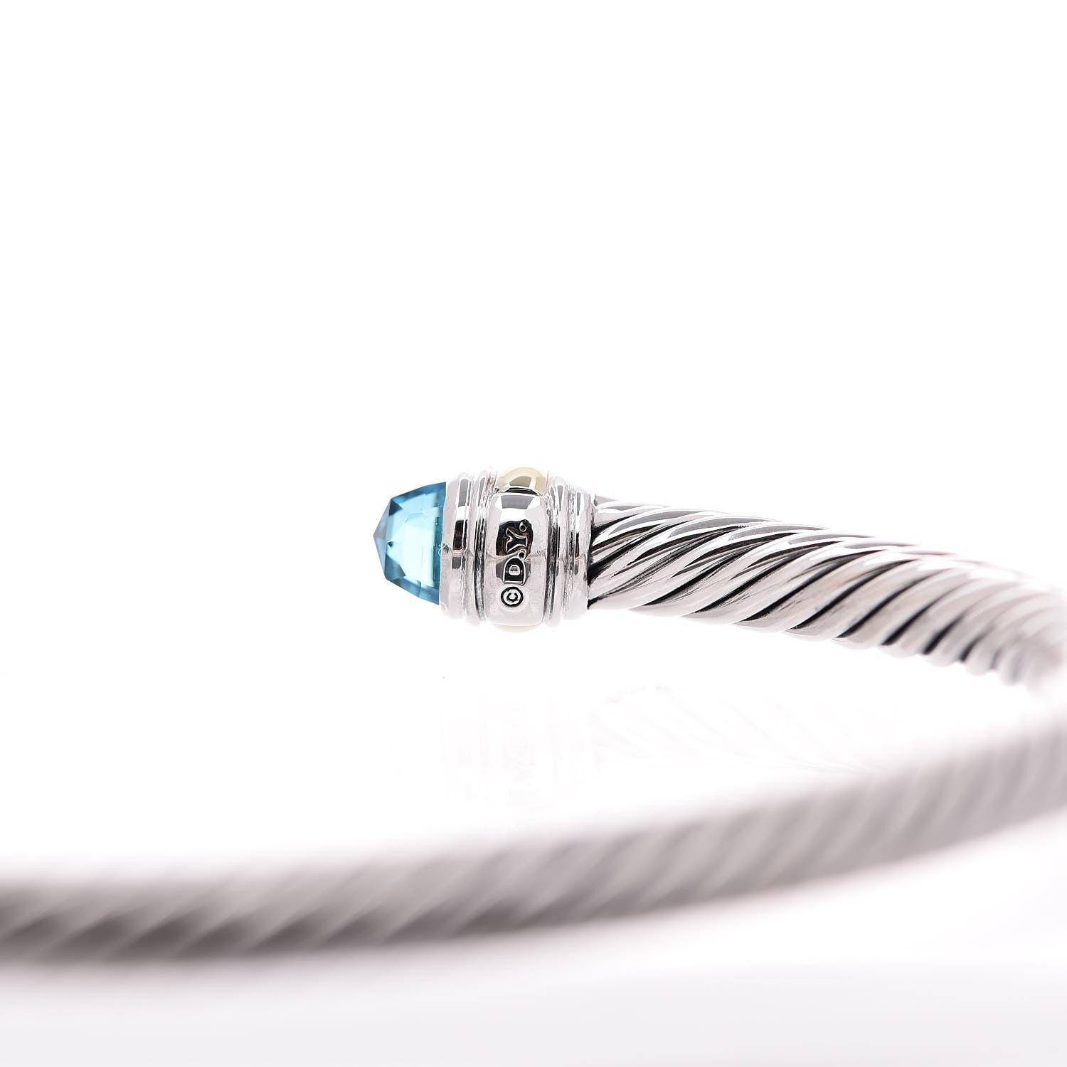 David Yurman Sterling Silver 14K Yellow Gold Blue Topaz 5mm Cable Classics Bracelet 4 of 5