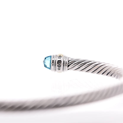David Yurman Sterling Silver 14K Yellow Gold Blue Topaz 5mm Cable Classics Bracelet 4 of 5
