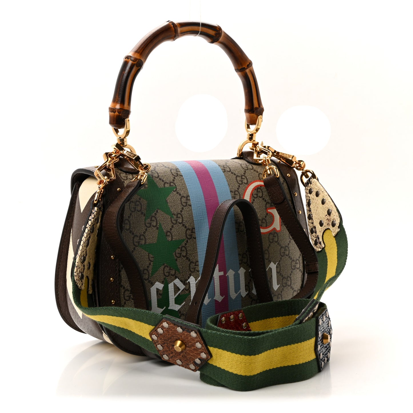 GG Supreme Monogram Studded Calfskin 100 Centennial Geometric Medium Bamboo 1947 Top Handle Bag Beige Ebony Multicolor