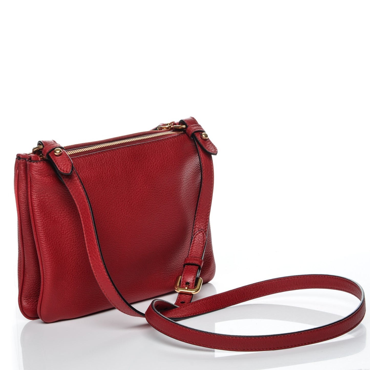 Vitello Phenix Double Zip Crossbody Bag Scarlatto