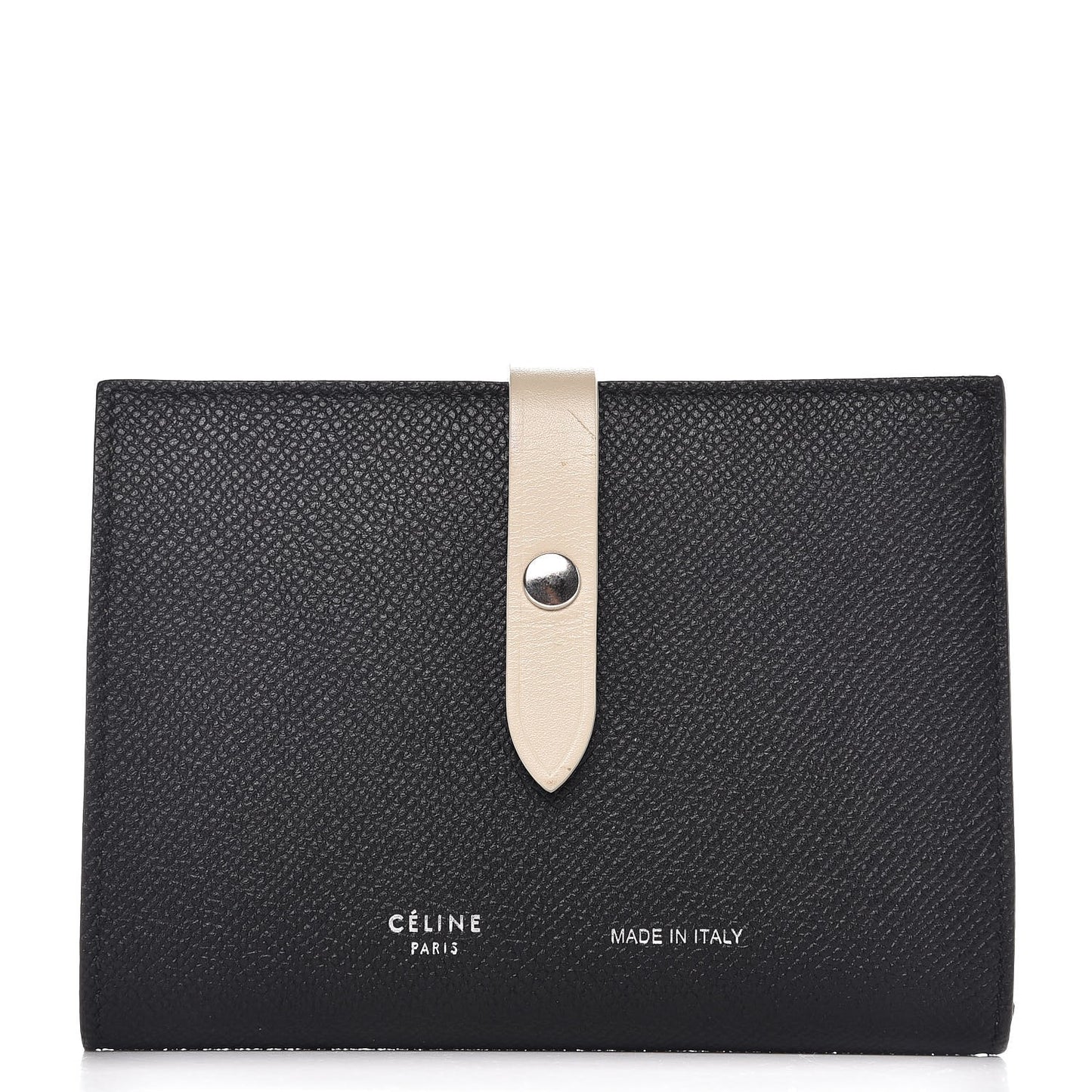 Grained Calfskin Medium Multifunction Strap Wallet Black Chalk