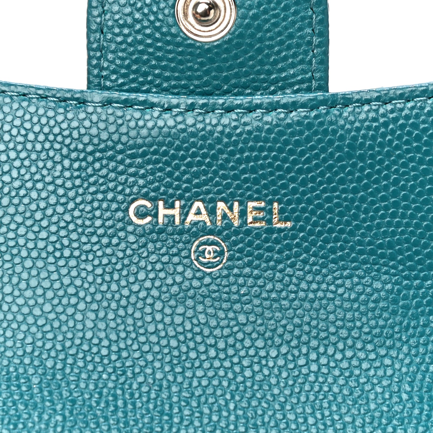 Caviar Quilted Flap Card Holder Wallet Turquoise