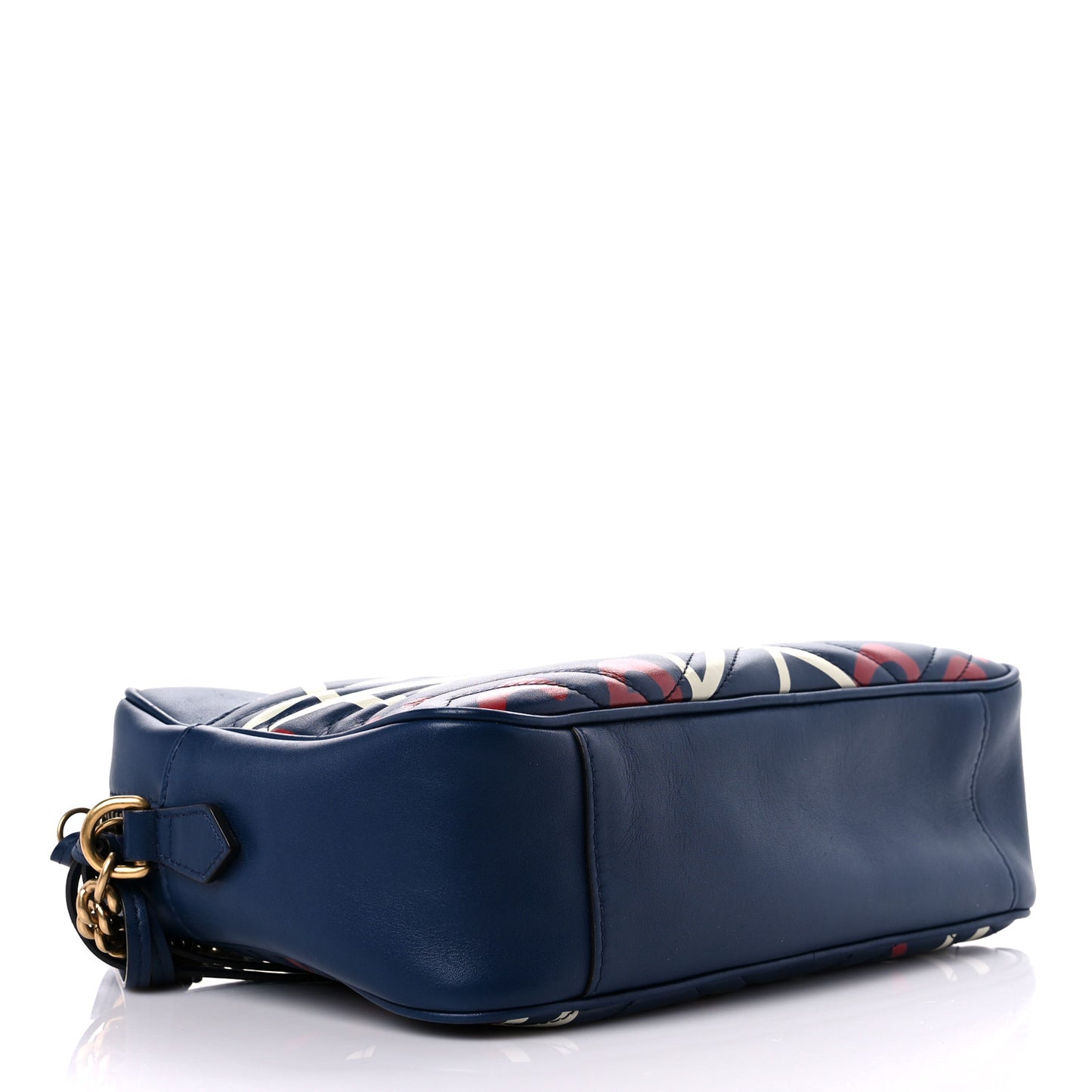 Calfskin Matelasse GucciGhost Medium GG Marmont Chain Shoulder Bag Blue Agata Hibiscus Red