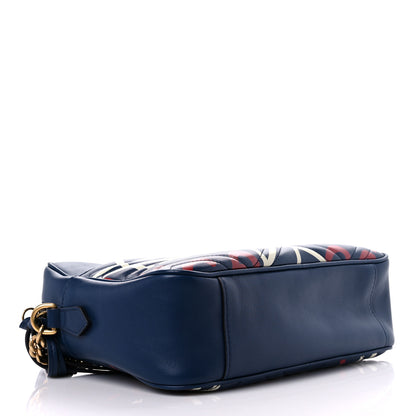 Gucci Calfskin Matelasse GucciGhost Medium GG Marmont Chain Shoulder Bag Blue Agata Hibiscus Red 4 of 14