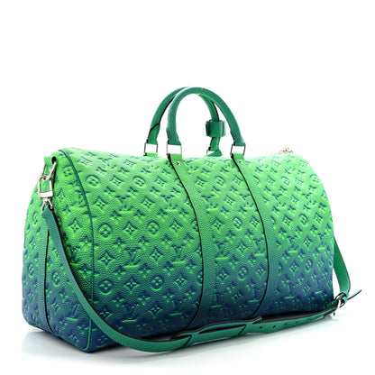 Louis Vuitton Taurillon Illusion Keepall Bandouliere 50 Bleu Vert 2 of 10