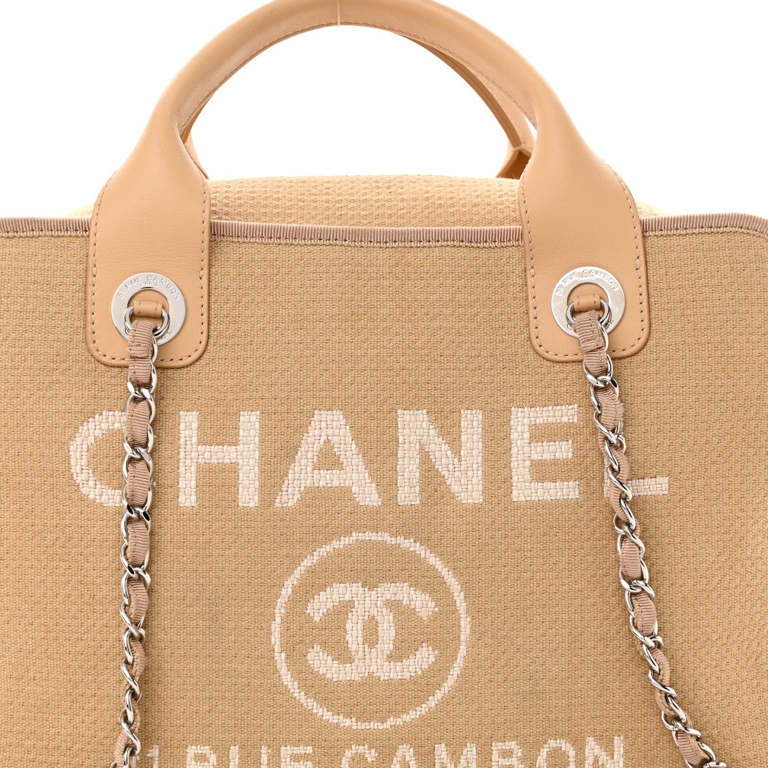 Chanel Canvas Deauville Bowling Bag Beige 8 of 18