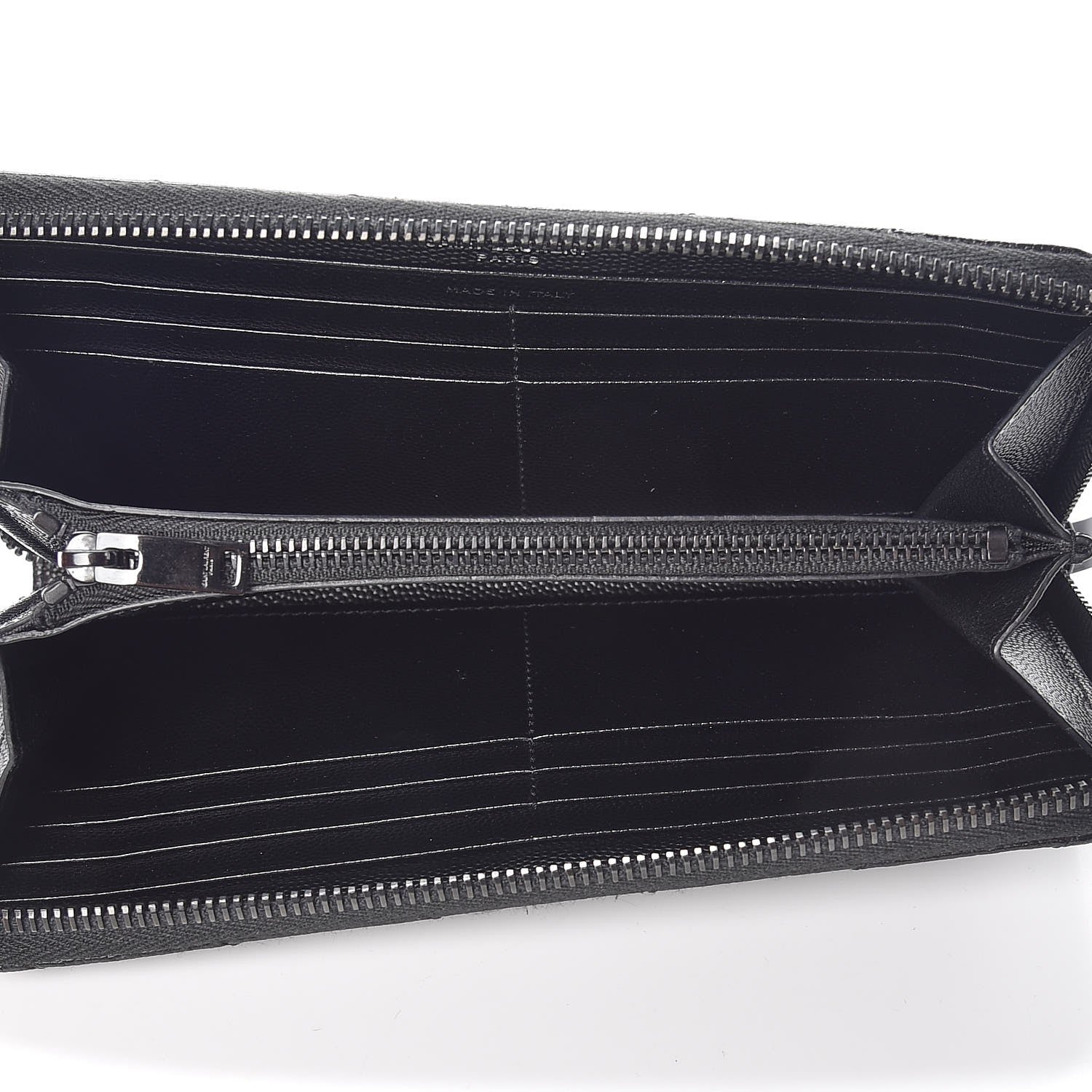Saint Laurent Grain De Poudre Matelasse Chevron Monogram Zip Around Wallet Black 5 of 11