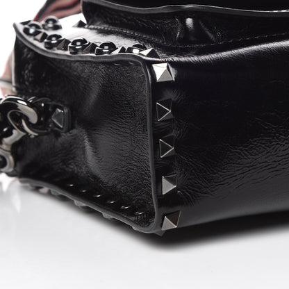 Valentino Garavani Craquele Calfskin Small Guitar Strap Rockstud Rolling Flap Pocket Shoulder Bag Black 7 of 8