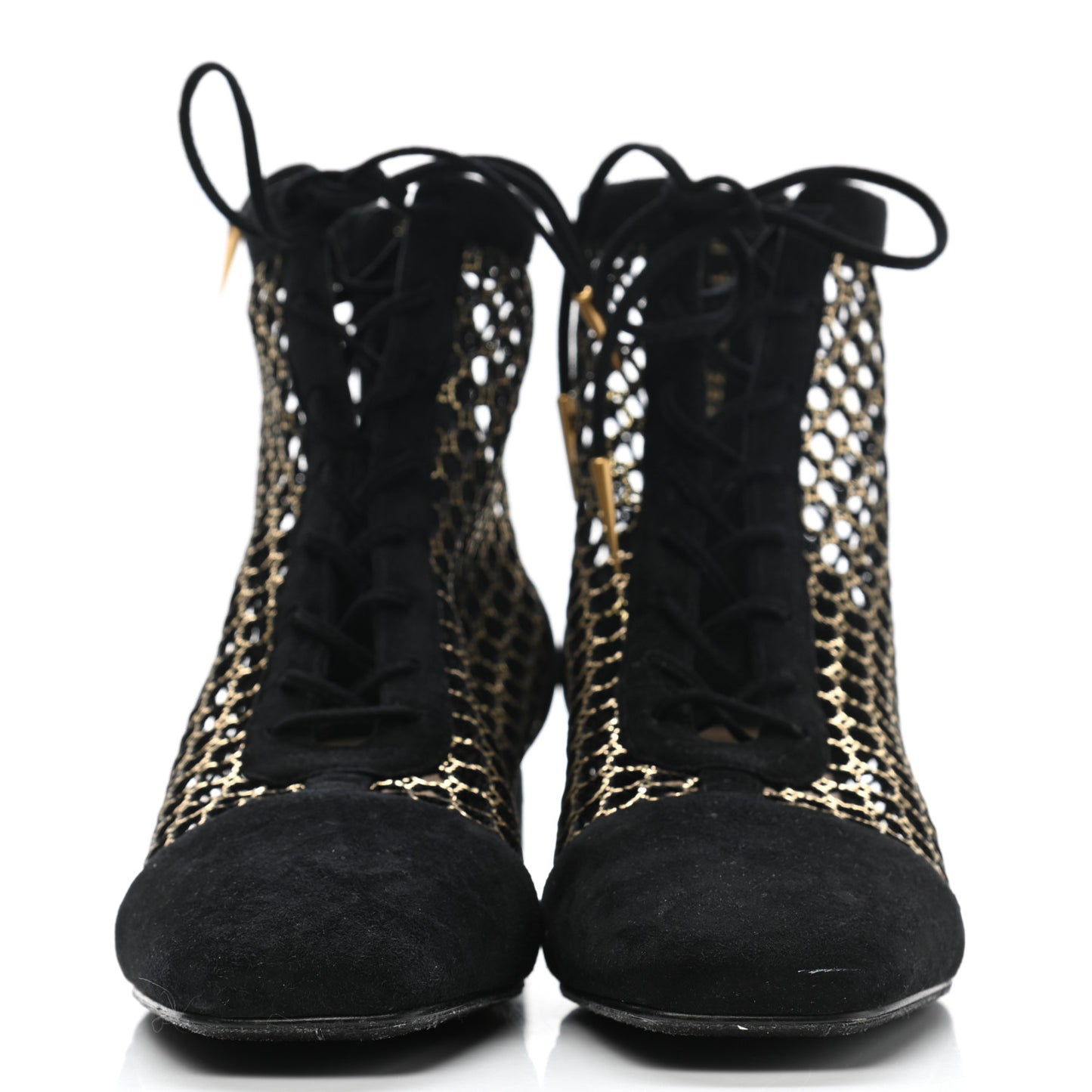 Suede Laminated Resille Naughtily-D 30mm Ankle Boots 38.5 Black Gold