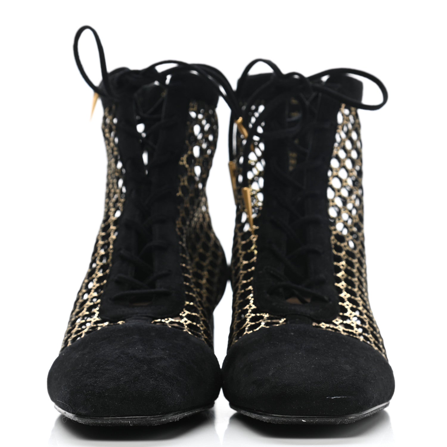 Christian Dior Suede Laminated Resille Naughtily-D 30mm Ankle Boots 38.5 Black Gold 2 of 10