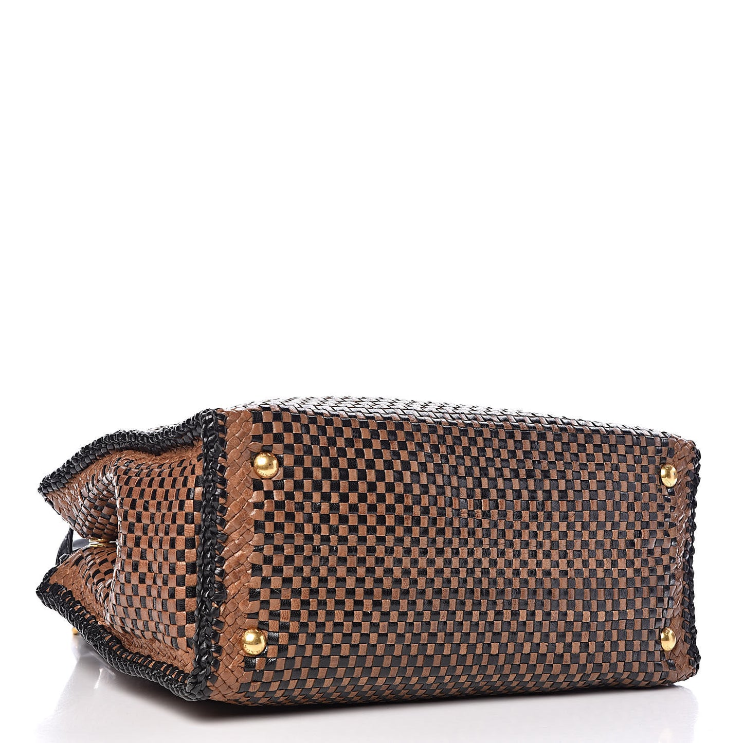 Goatskin Woven Small Tote Black Cammello