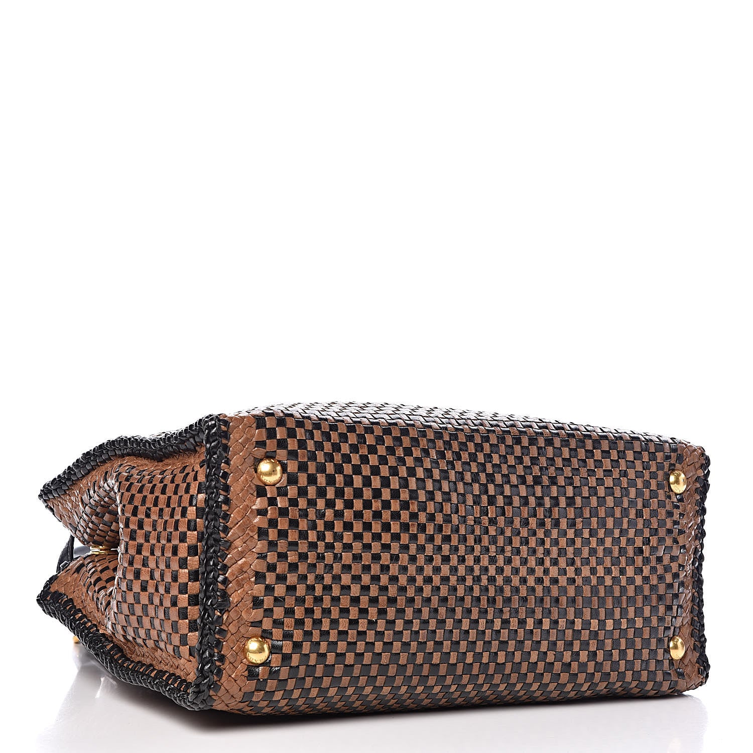 Prada Goatskin Woven Small Tote Black Cammello 4 of 13