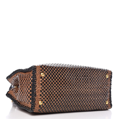 Prada Goatskin Woven Small Tote Black Cammello 4 of 13