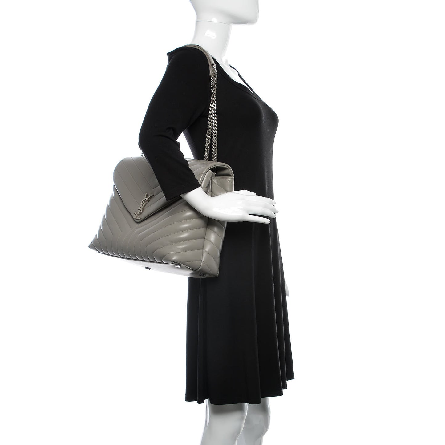 Calfskin Y Quilted Monogram Large Loulou Chain Satchel Light Grey