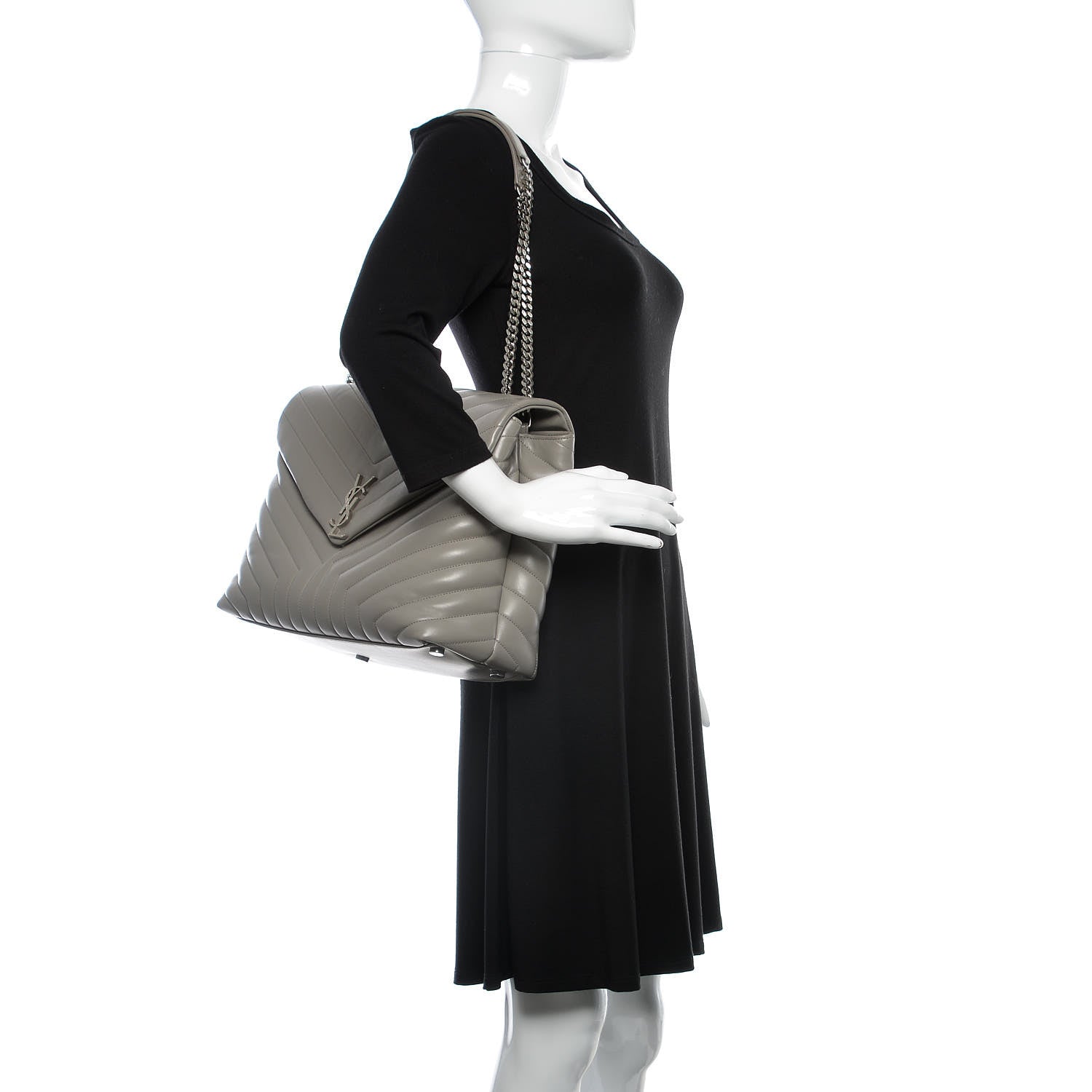 Saint Laurent Calfskin Y Quilted Monogram Large Loulou Chain Satchel Light Grey 3 of 12