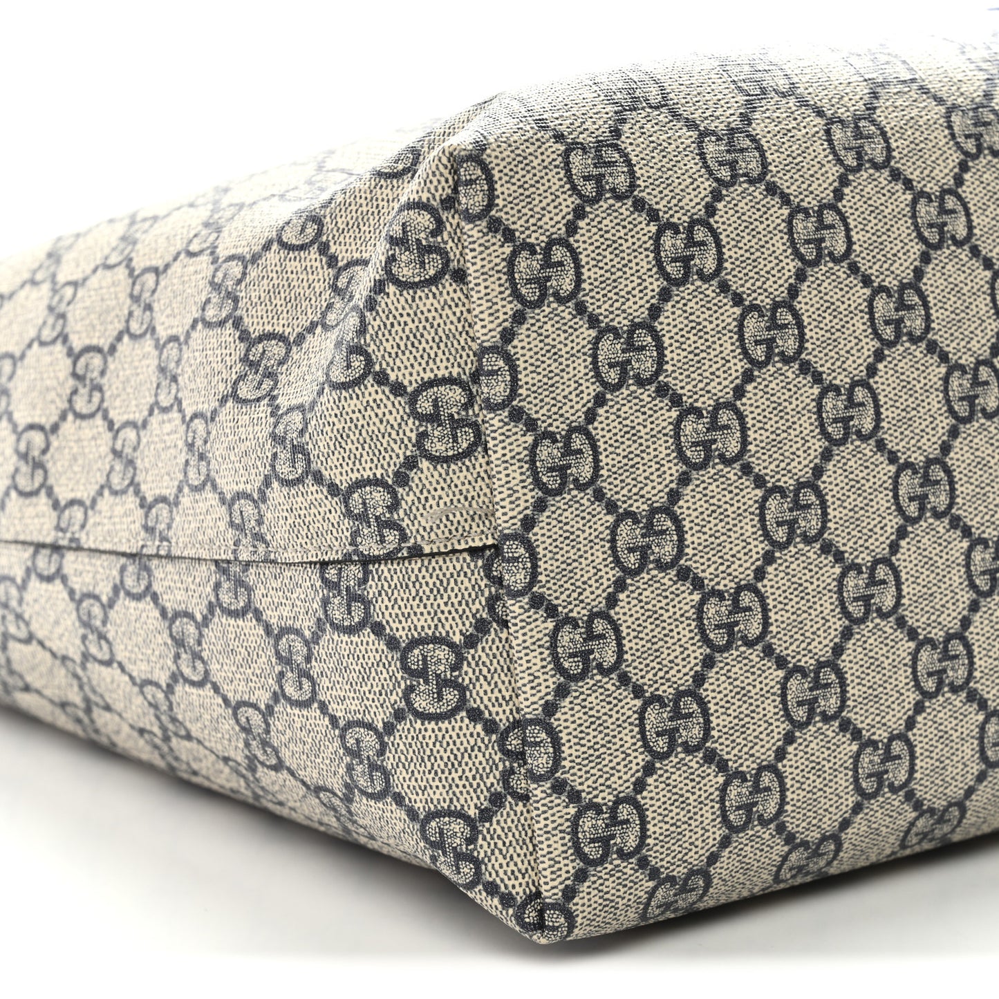 GG Supreme Monogram Textured Calfskin Web Medium Ophidia Shopping Tote Beige Blue