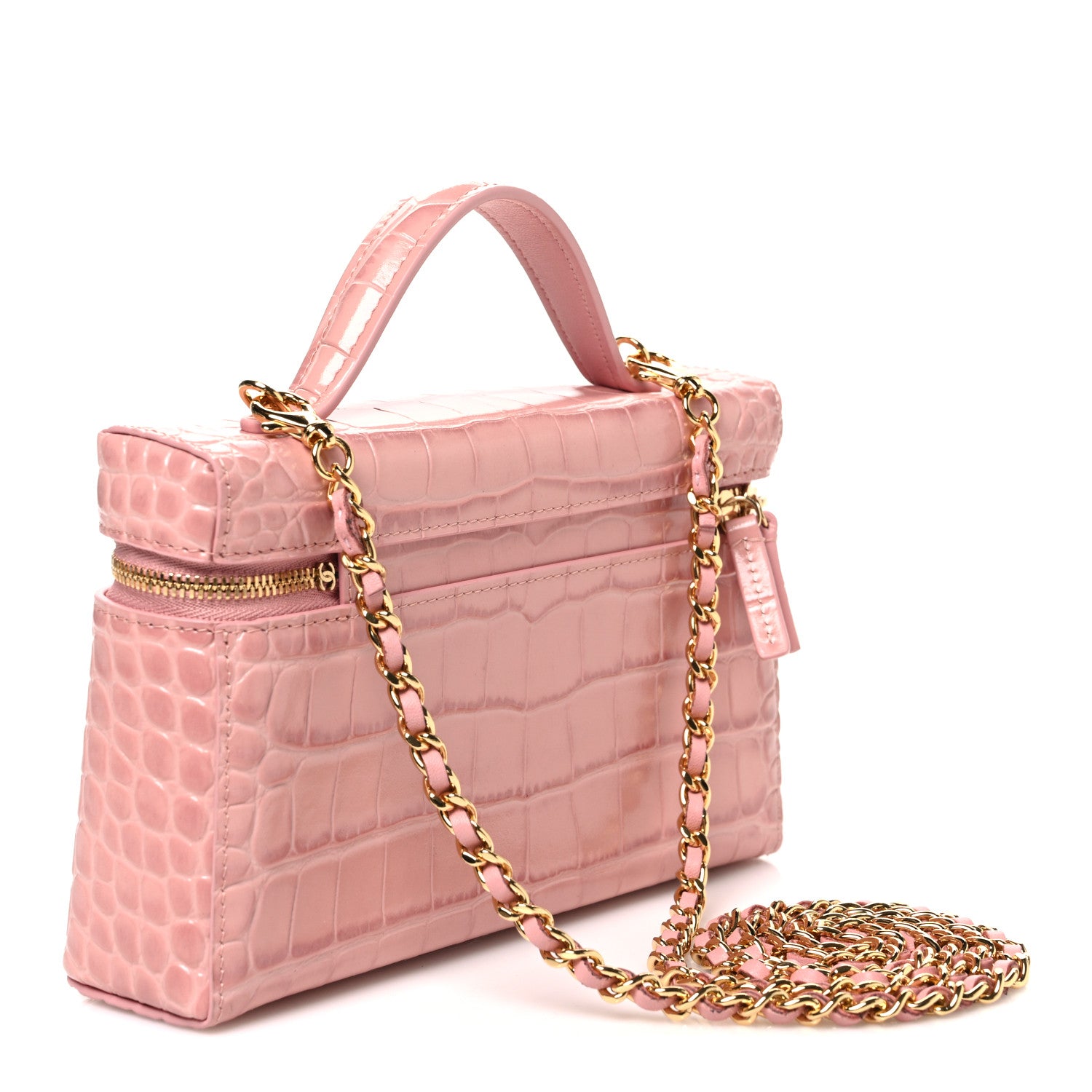 Chanel Calfskin Crocodile Embossed Crococo Exoticoco Vanity With Chain Light Pink 3 of 11