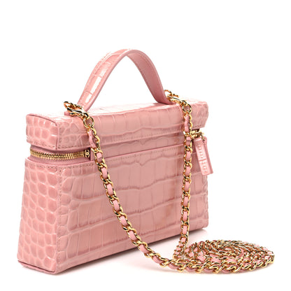 Chanel Calfskin Crocodile Embossed Crococo Exoticoco Vanity With Chain Light Pink 3 of 11