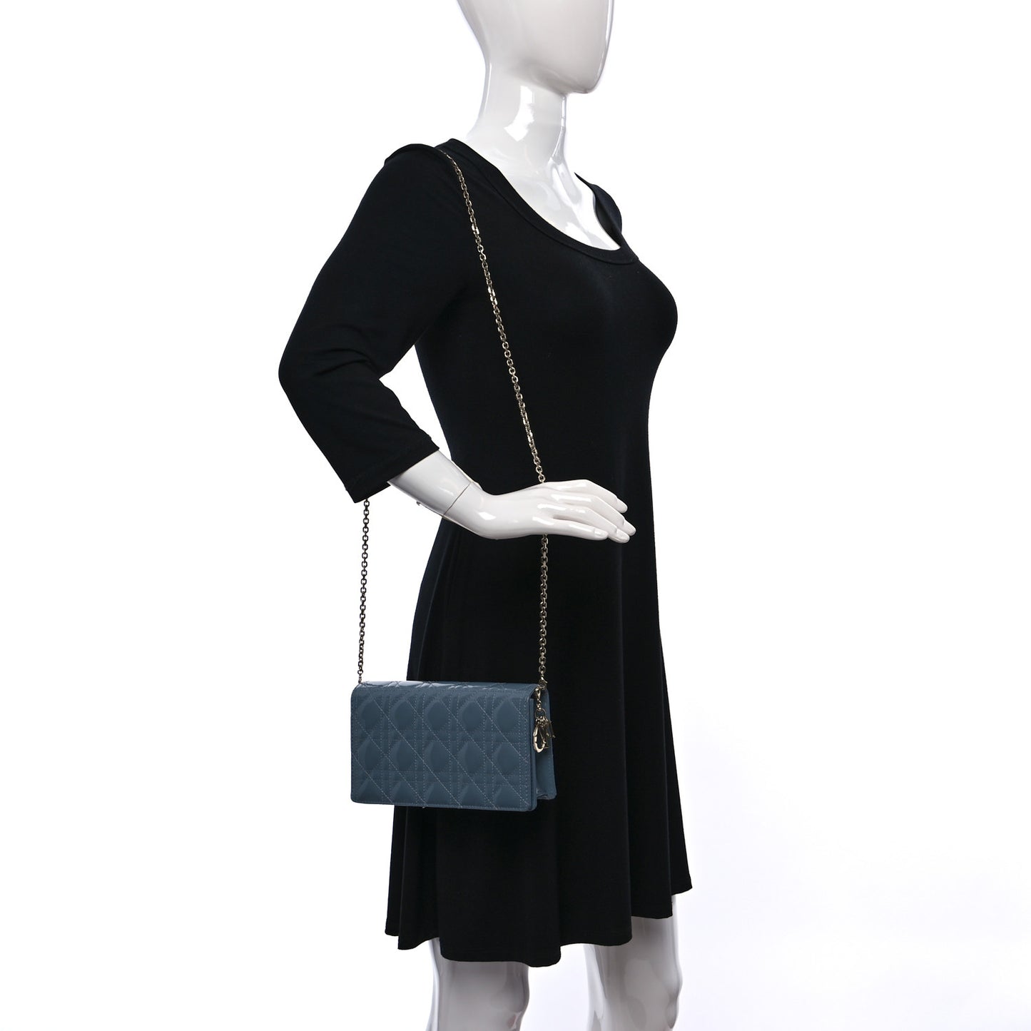 Patent Cannage Lady Dior Convertible Clutch Cloud Blue