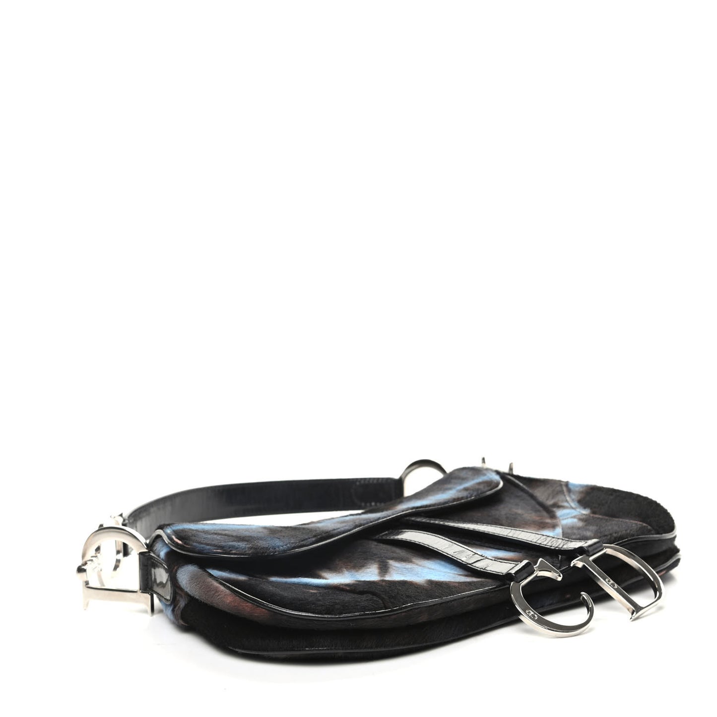 Pony Hair Double Saddle Bag Blue Brown