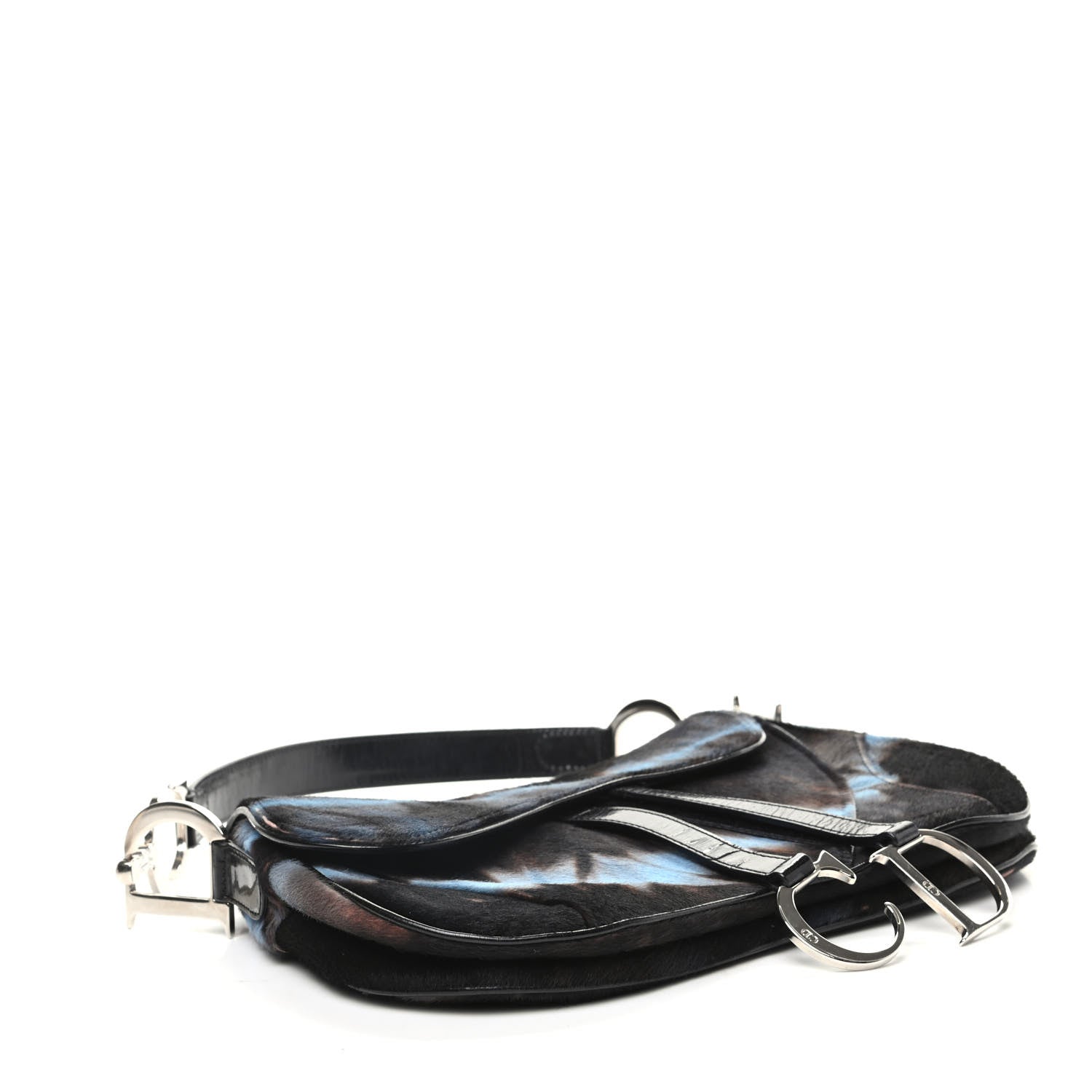 Christian Dior Pony Hair Double Saddle Bag Blue Brown 5 of 11