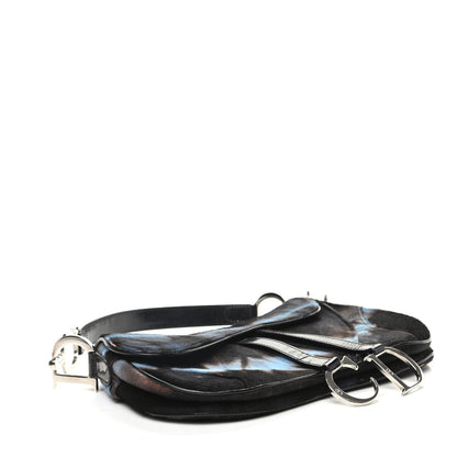 Christian Dior Pony Hair Double Saddle Bag Blue Brown 5 of 11