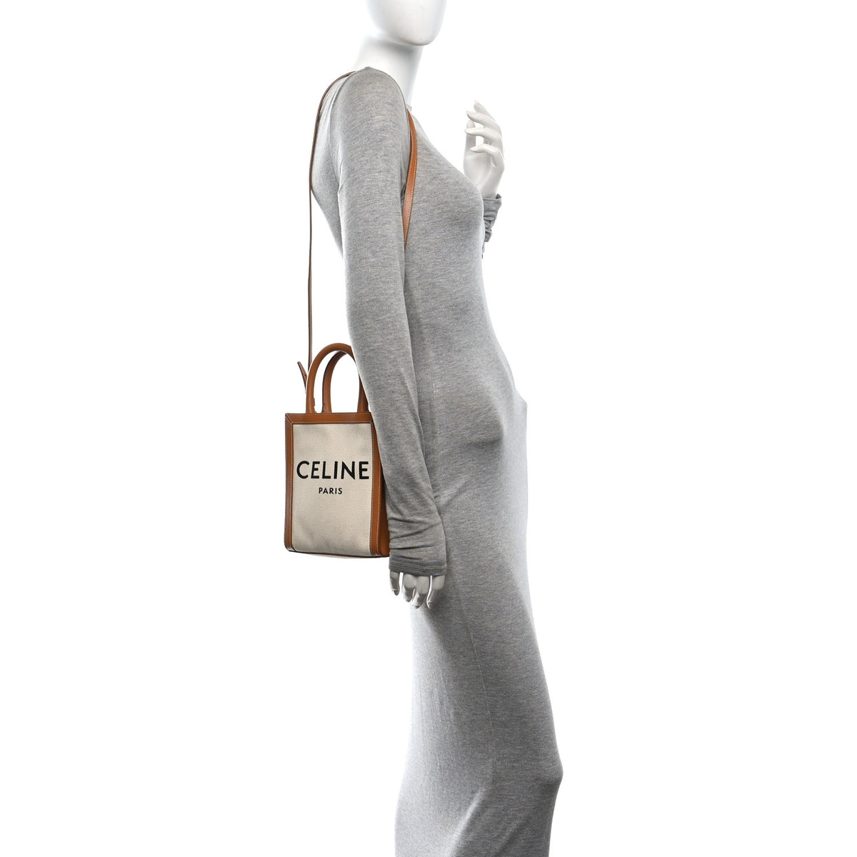 Canvas Calfskin Mini Vertical Cabas Natural Tan