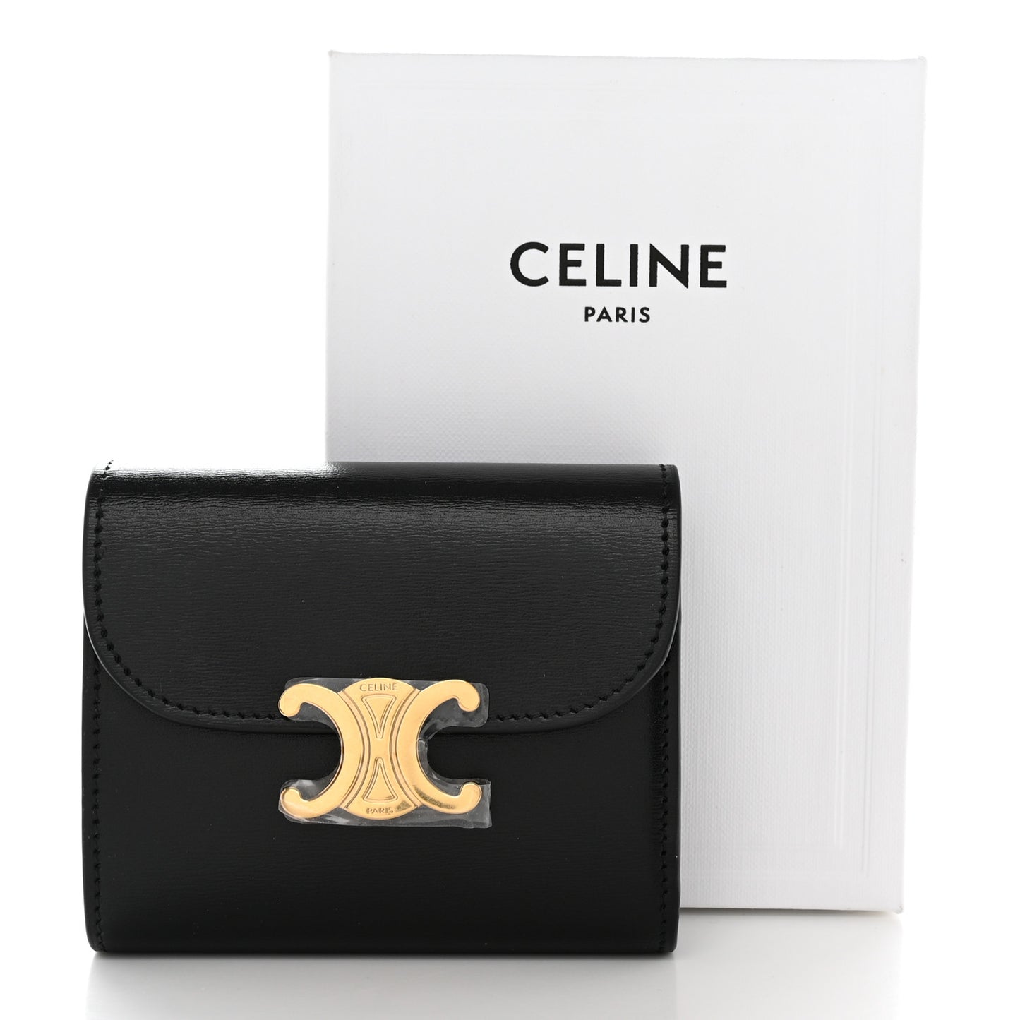 Shiny Calfskin Small Triomphe Wallet Black