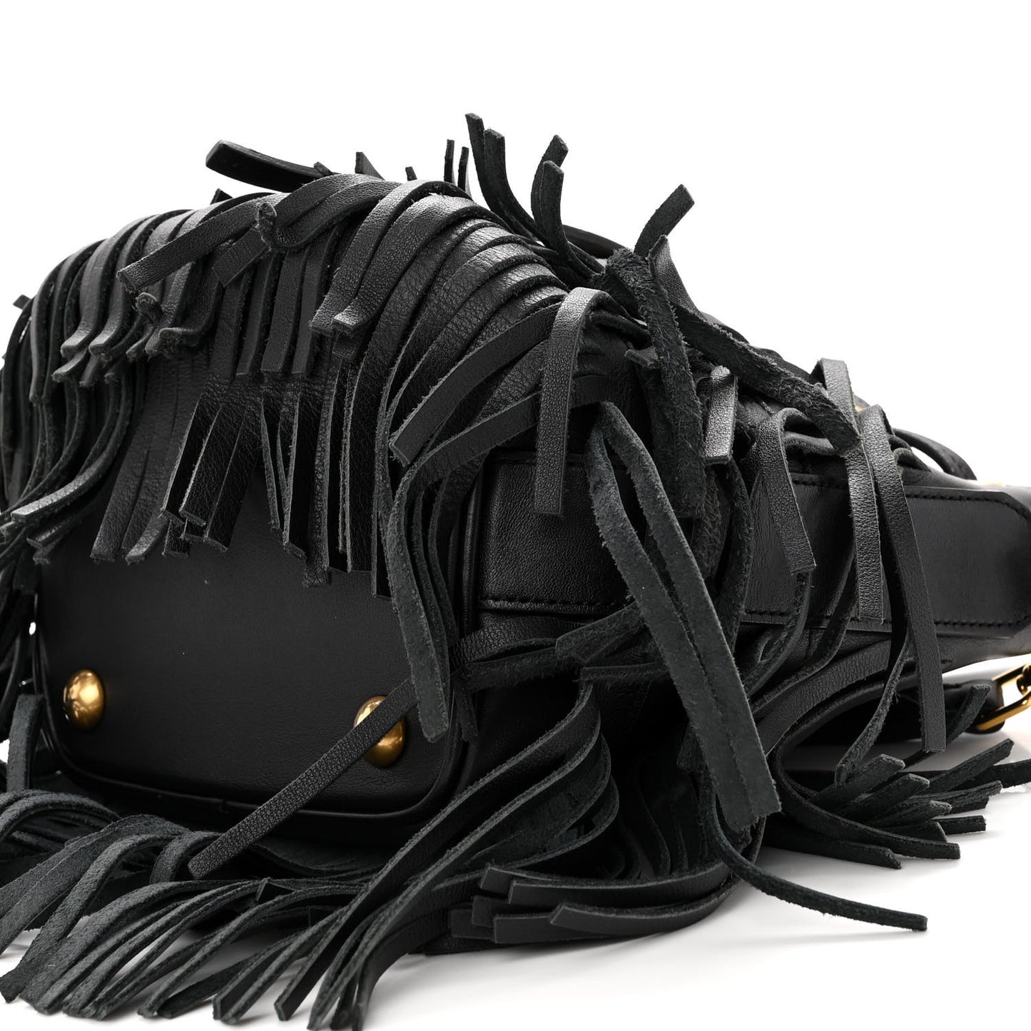 Calfskin Small Emmanuelle Fringe Hobo Bag Black