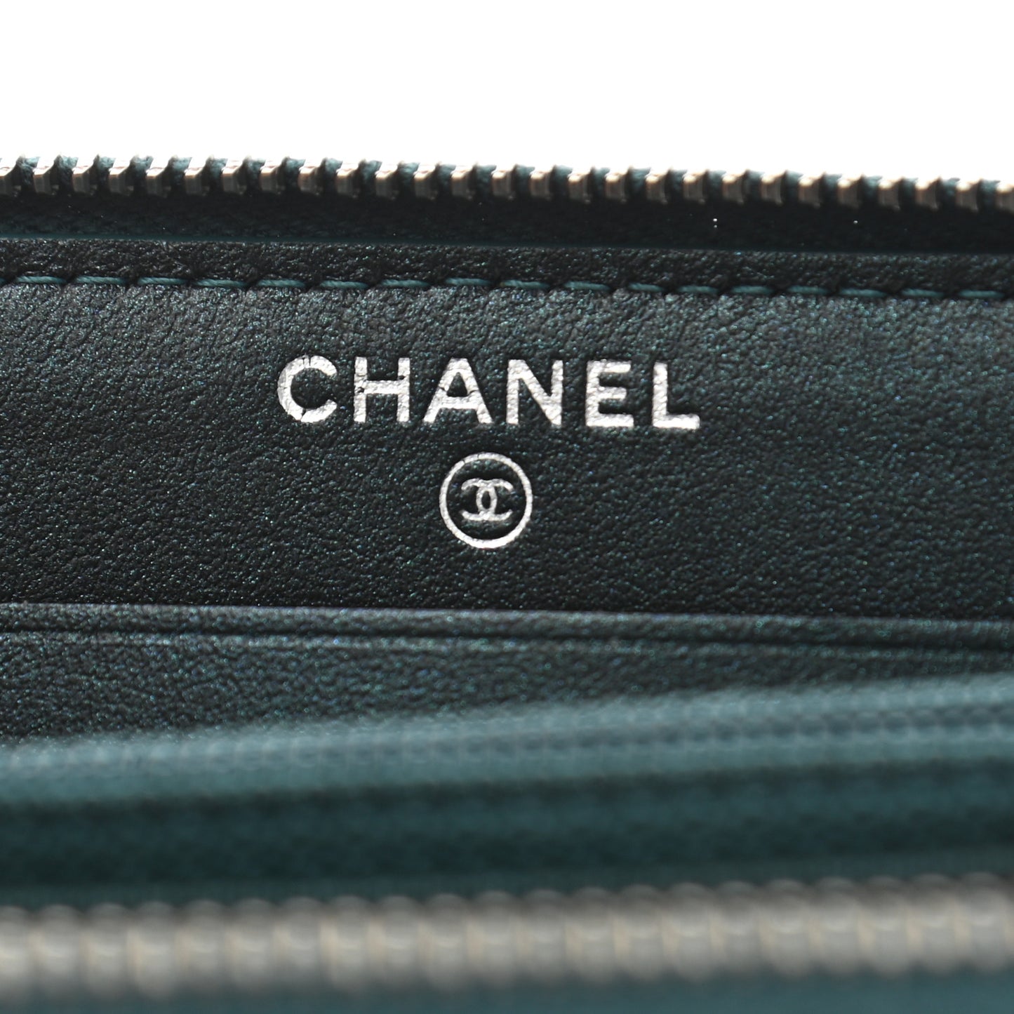 Iridescent Caviar Quilted Medium Filigree Zip Around Wallet Dark Turquoise