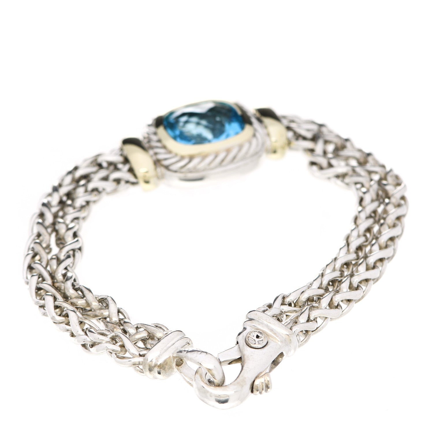 David Yurman Sterling Silver 14K Yellow Gold Blue Topaz Wheat Chain Bracelet 3 of 5