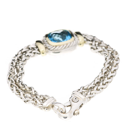 David Yurman Sterling Silver 14K Yellow Gold Blue Topaz Wheat Chain Bracelet 3 of 5