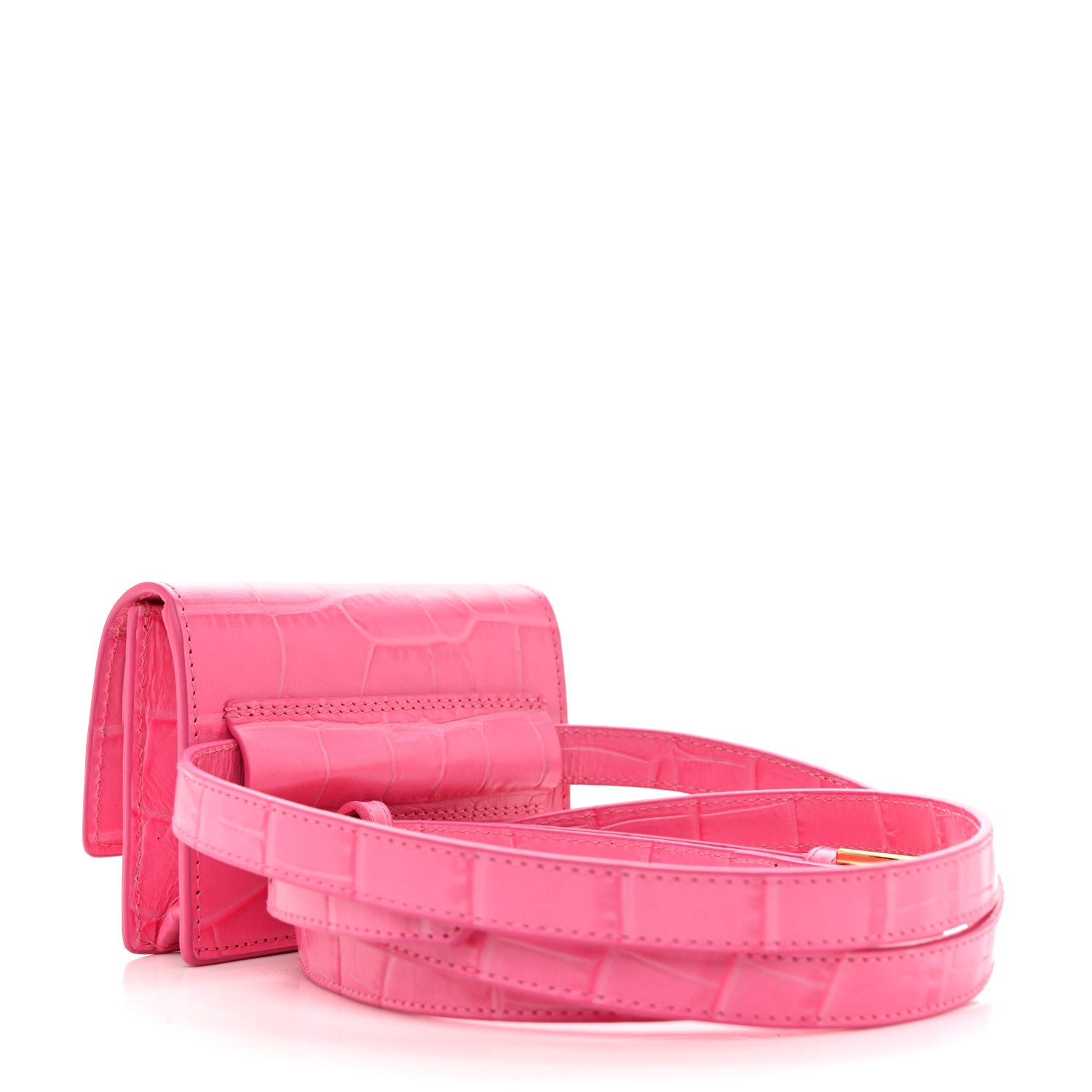 Jacquemus Calfskin Crocodile Embossed La Ceinture Bello Double Tour Belt Bag Pink 3 of 12