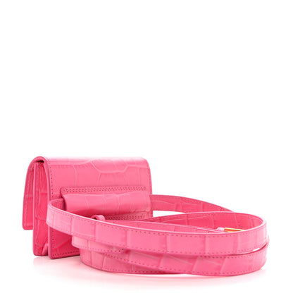 Jacquemus Calfskin Crocodile Embossed La Ceinture Bello Double Tour Belt Bag Pink 3 of 12