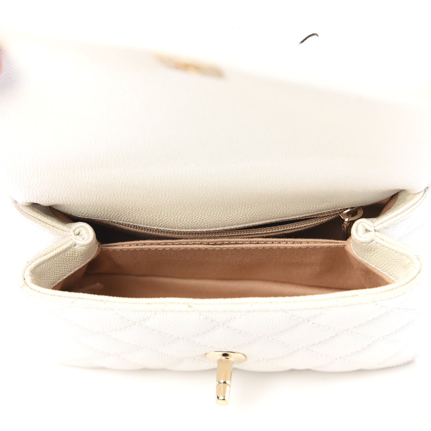 Iridescent Caviar Quilted Extra Mini Coco Handle Flap Ivory