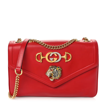 Gucci Vitello Palmellato Lux Crystal Medium Rajah Shoulder Bag Hibiscus Red Multicolor 1 of 9