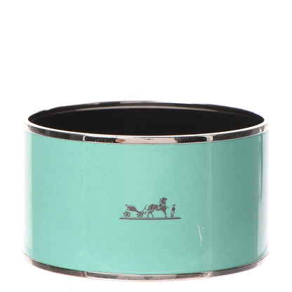 Hermes Enamel Printed Extra Wide Caleche Bracelet 62 Vert Aqua 1 of 8