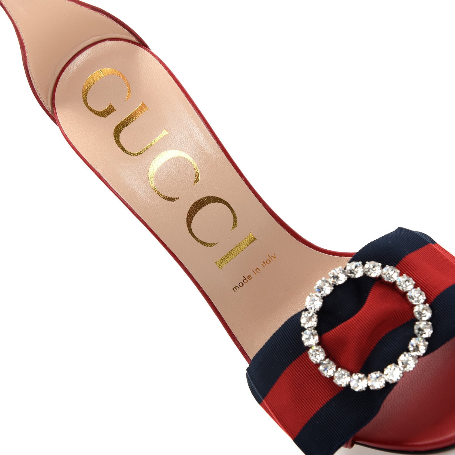 Gucci Nappa Crystal Web Ankle Strap High Heel Sandals 37.5 Hibiscus Red 6 of 8