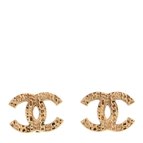 Metal Textured CC Earrings Gold