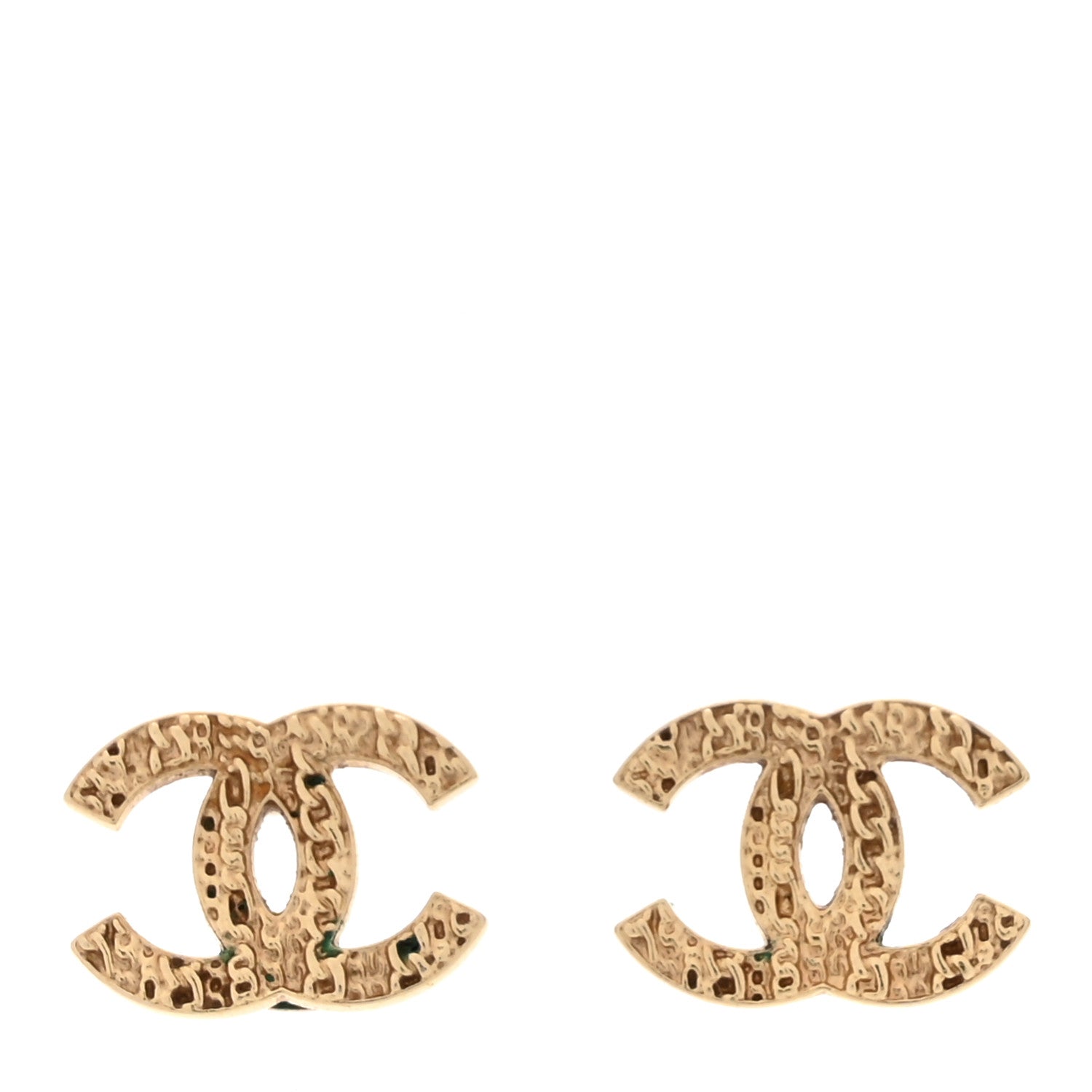 Chanel Metal Textured CC Earrings Gold 1 of 6