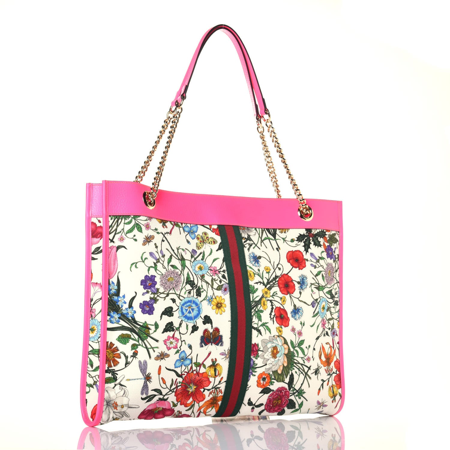 Gucci Canvas Flora Large Rajah Chain Tote White Multicolor Fuxia Fluo 4 of 11