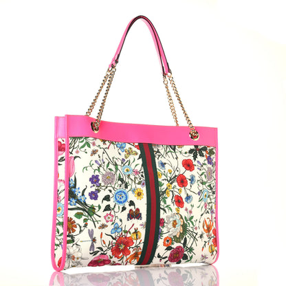 Gucci Canvas Flora Large Rajah Chain Tote White Multicolor Fuxia Fluo 4 of 11