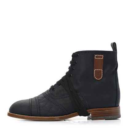 Chanel Coated Canvas Lace Up Cap Toe Boots 38.5 Blue Fonce 1 of 9
