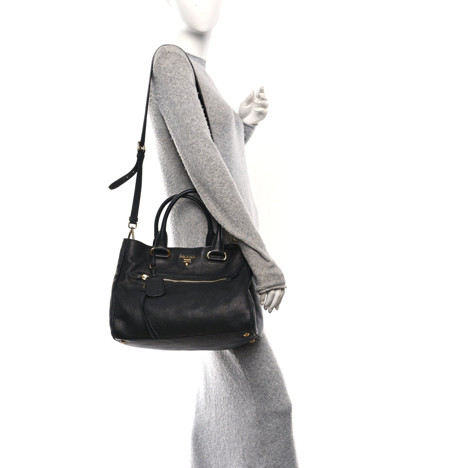 Prada Vitello Phenix Shopping Bag Black 2 of 9