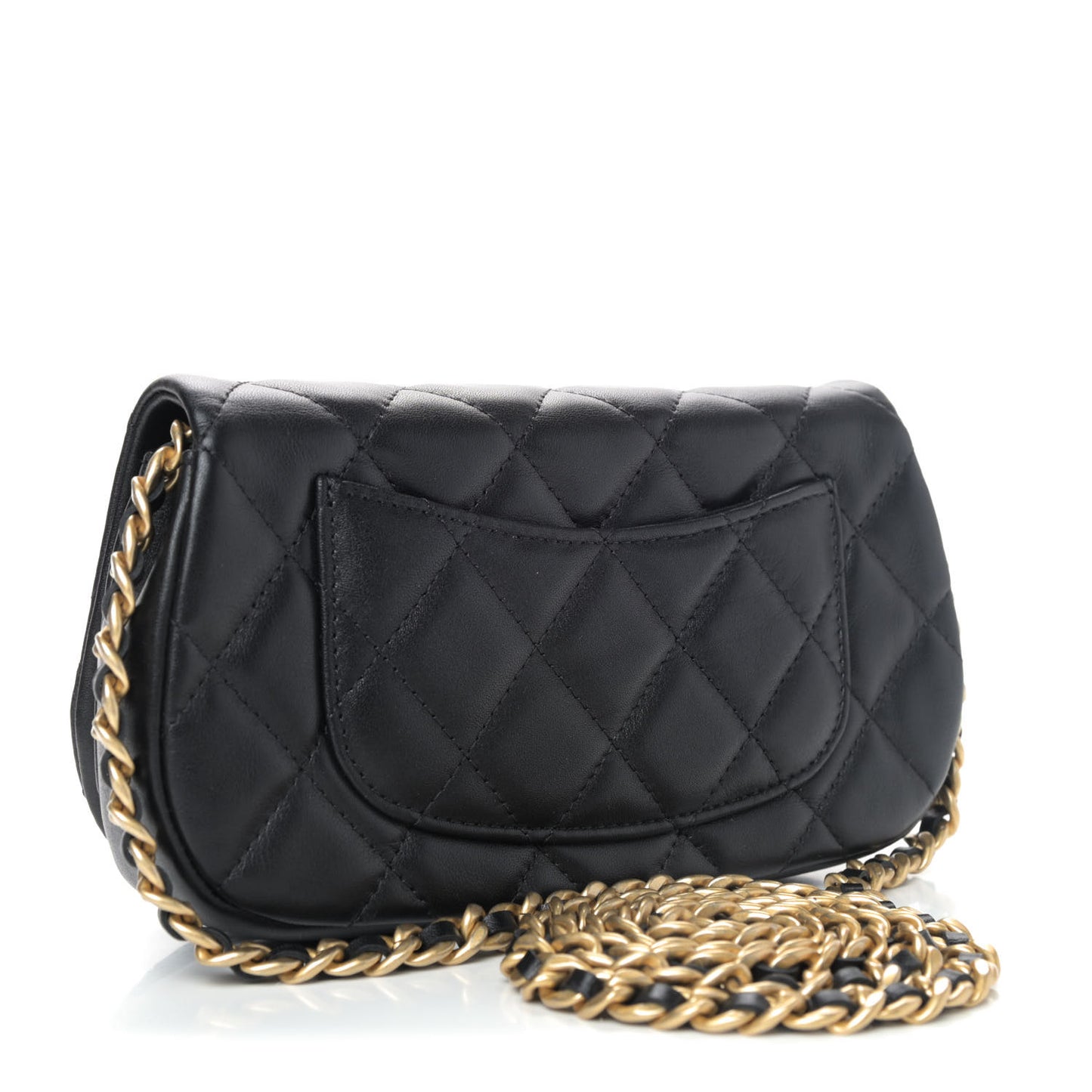 Calfskin Quilted Coco Mail Clutch With Chain Black