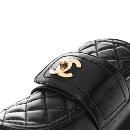Chanel Lambskin Quilted CC Turnlock Loafers 37 Black 10 of 10