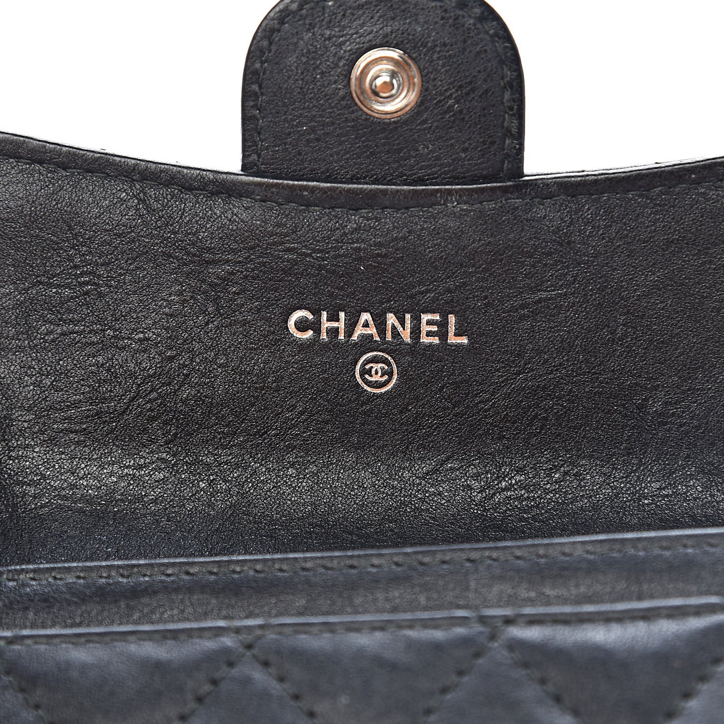Crumpled Calfskin Quilted Flap Card Holder Wallet So Black